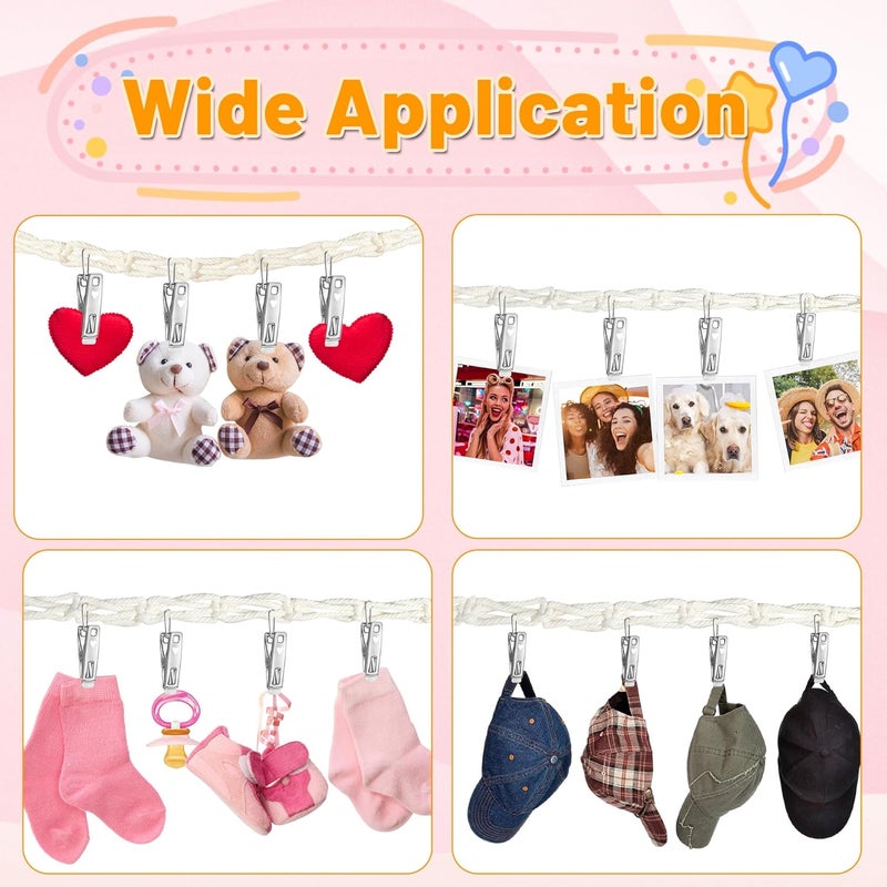 Dorblely Stuffed Animal Storage Hammock Corner - Hanging Stuffed Animal Holder with 20 PCS Metal Clips, Boho Stuffed Animal Organizer Chain for Hanging Hats Socks Holiday Cards - Image 4